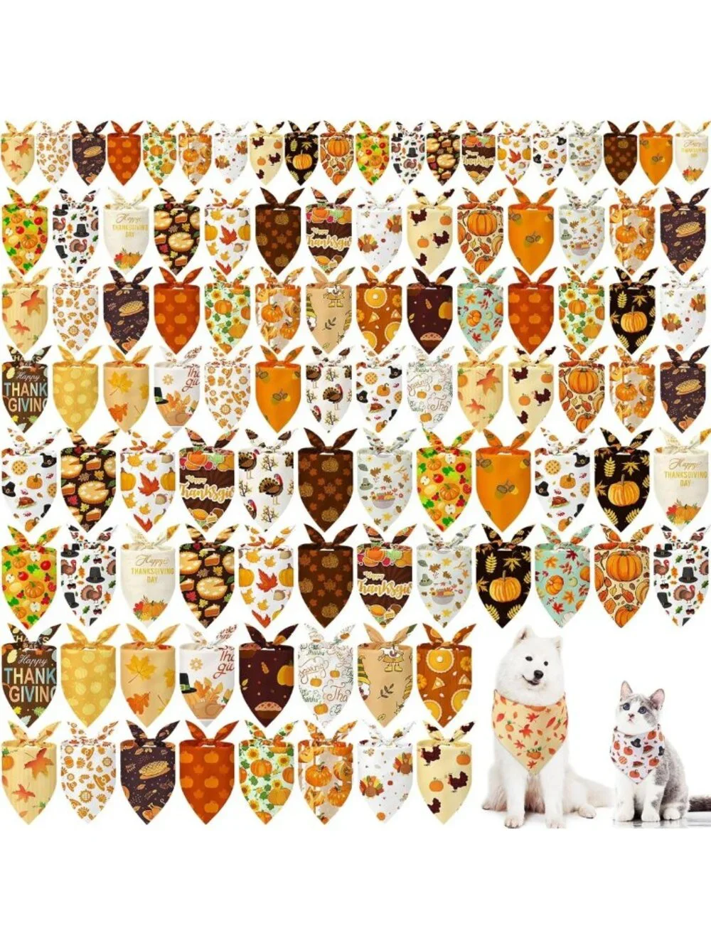 100 Pcs Fall Dog Bandanas - Adjustable Washable Autumn Scarves for Pets